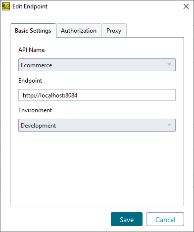 The endpoint options in the Endpoints & Environments editor Environments in ReadyAPI: The endpoint options in the Endpoints & Environments editor