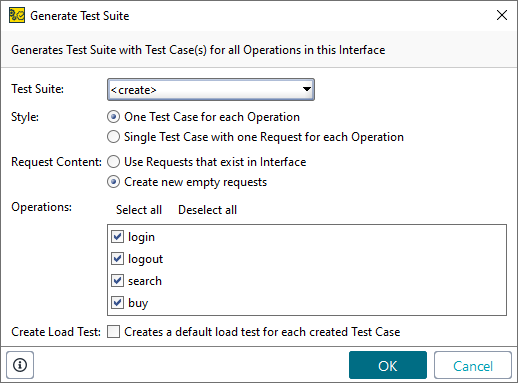 Generate TestSuite dialog