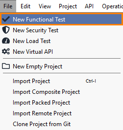 Functional API testing in ReadyAPI: Create a new project