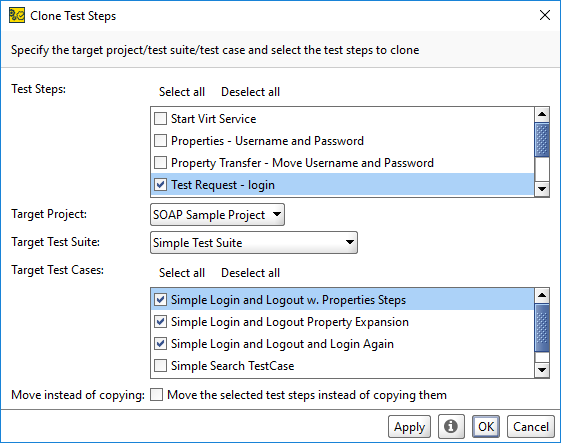 Clone Test Steps dialog