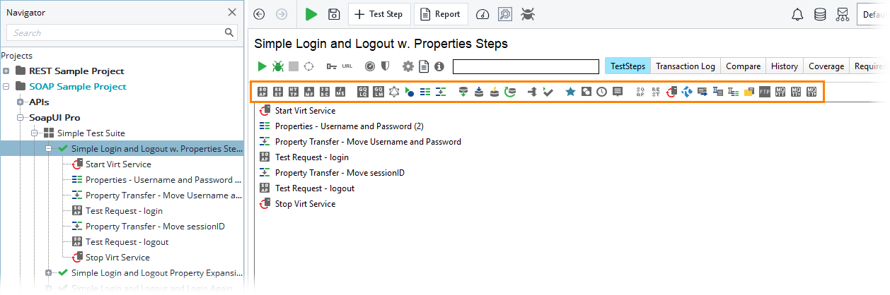 Test case toolbar