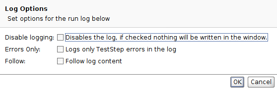 ReadyAPI: The Log Options dialog ReadyAPI: The Log Options dialog