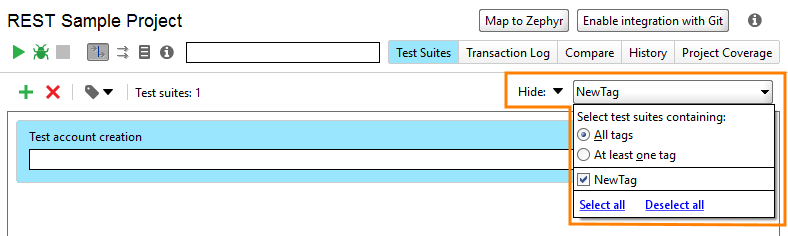 Hide test suites Hide test suites