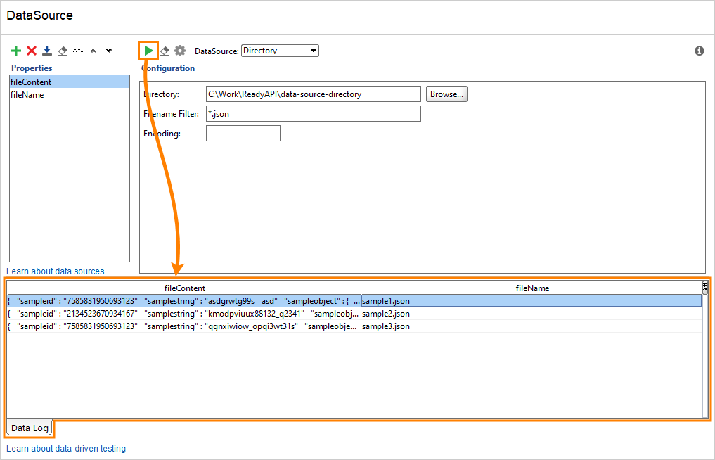 Directory data source example: Data log