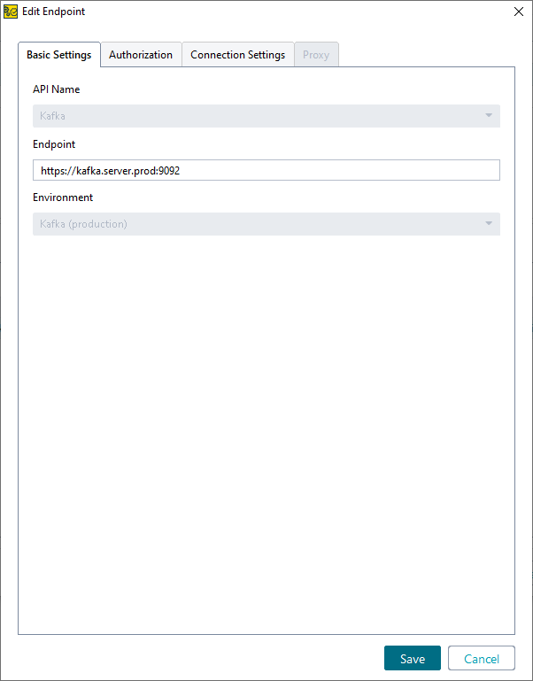 Environments in ReadyAPI: The endpoint options in the Endpoints & Environments editor