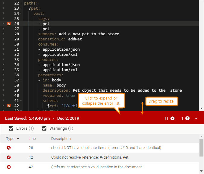 Validation errors Validation errors