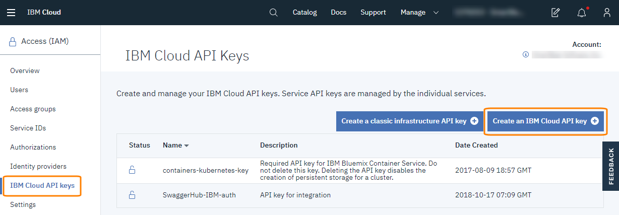 IBM Cloud API keys IBM Cloud API keys