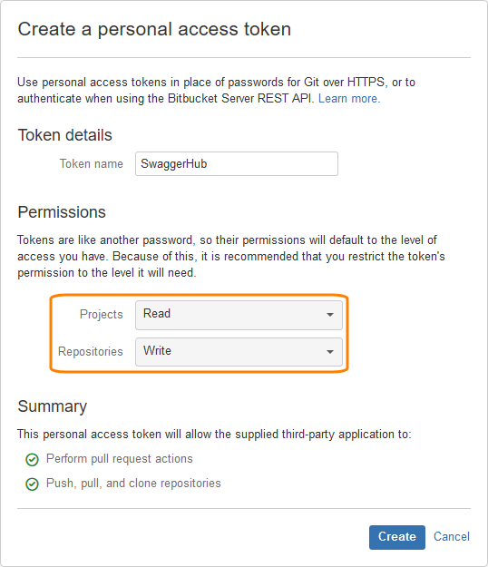 Permissions for the personal access token Permissions for the personal access token