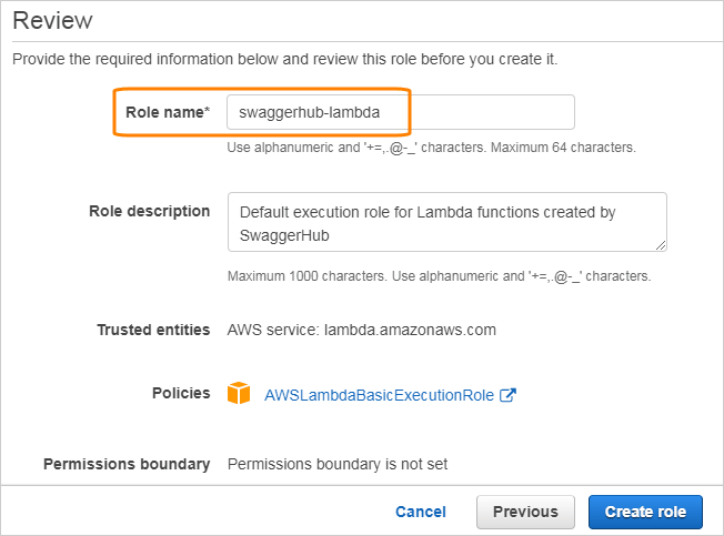 Role name and description Role name and description