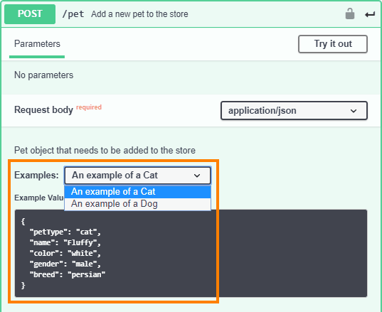Request body with multiple examples Request body with multiple examples
