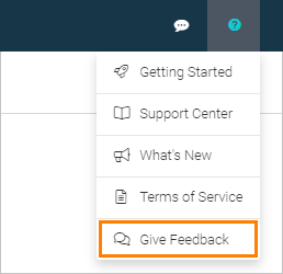 The 'Give Feedback' link in the Help menu The 'Give Feedback' link in the Help menu