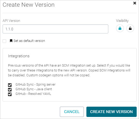 'Create New Version' dialog 'Create New Version' dialog
