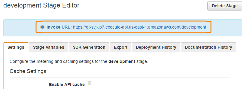 Invoke URL of a stage Invoke URL of a stage