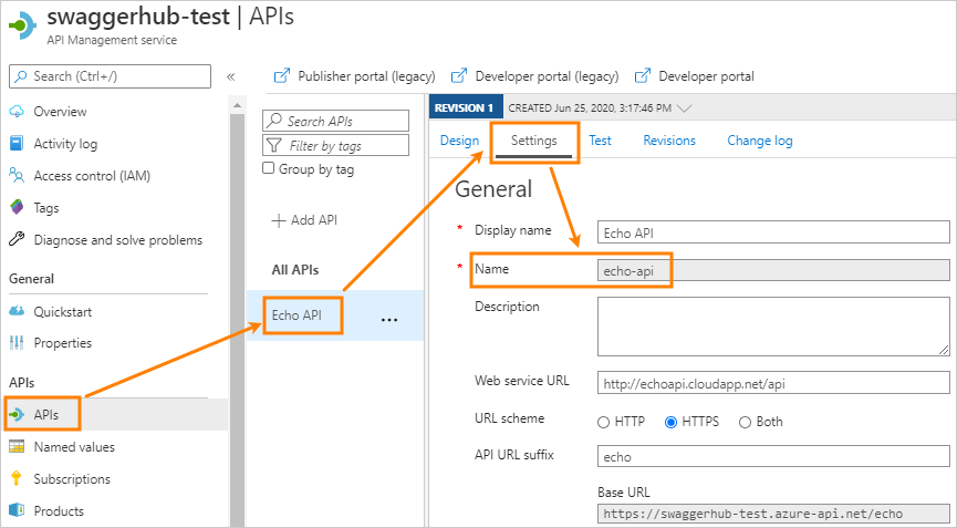 API name in Azure API name in Azure