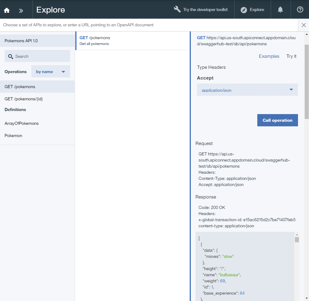 Testing operations using Explore tool Testing operations using Explore tool