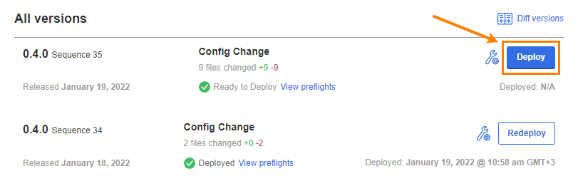 Deploying a configuration change