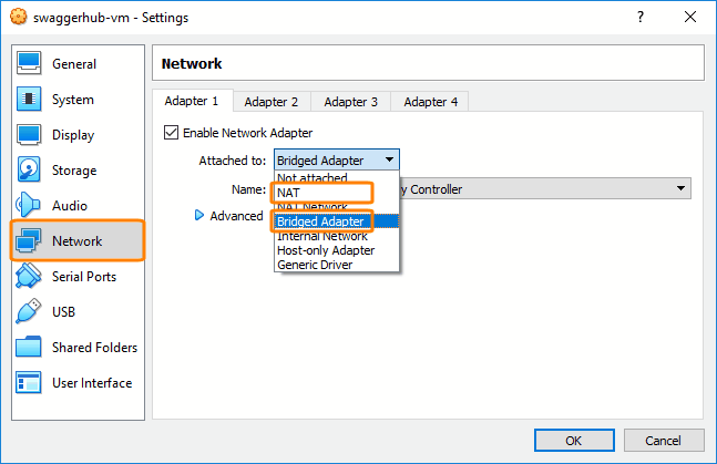 VirtualBox VM networking settings