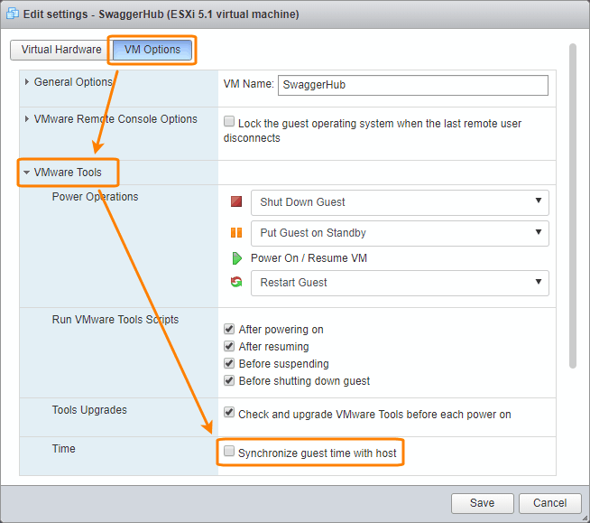 The 'Synchronize guest time with host' option