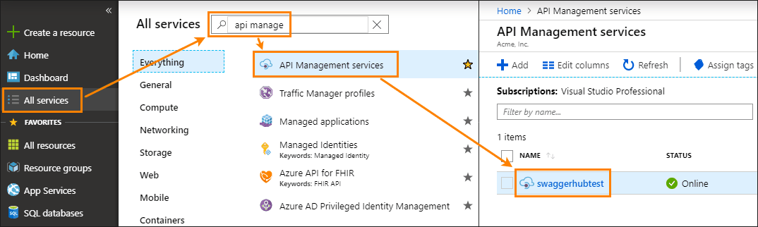 API Management service instance in Azure