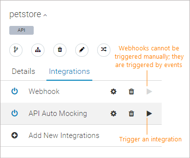 Triggering integrations from the menu