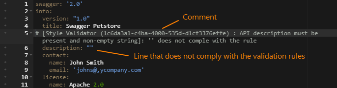 Comments on problematic lines in the OpenAPI definition
