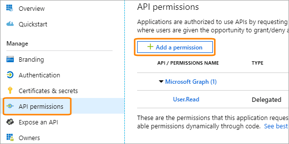 Adding permissions to an application in Azure