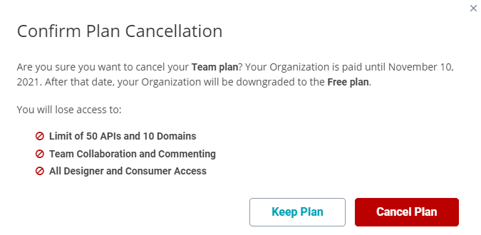 Confirm plan cancellation
