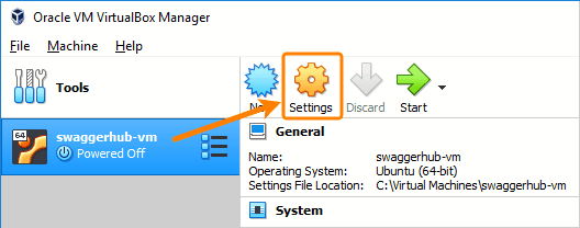 Opening VirtualBox VM settings