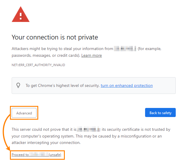 Ignoring the 'Your connection is not private' warning in Chrome