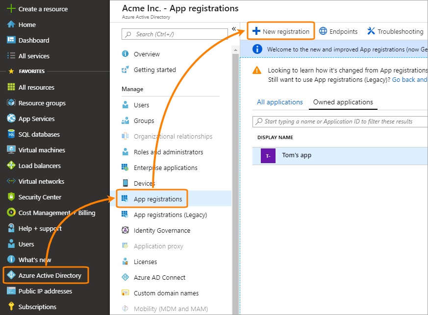 Registering a new application in Azure