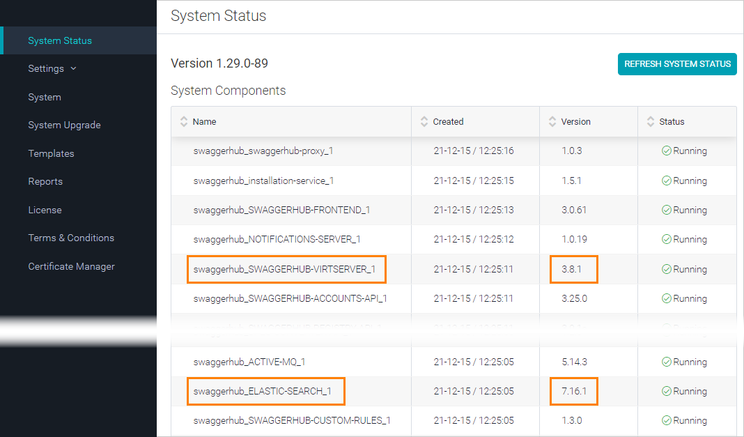 Elasticsearch and VirtServer versions