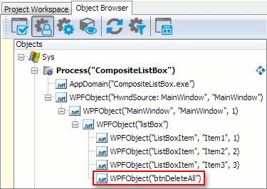 Button in the list box object hierarchy in the Object Browser