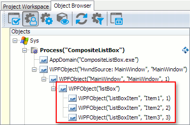 List box object hierarchy in the Object Browser