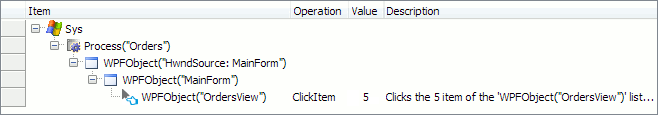 A keyword test operation over a WPF object that is not in Name Mapping