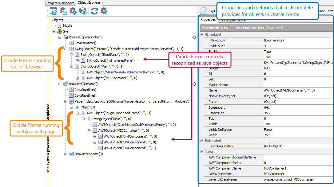 Oracle Forms/EBS in the TestComplete Object Browser