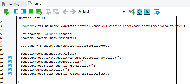 Recorded script test that simulates user actions over the Salesforce web interface