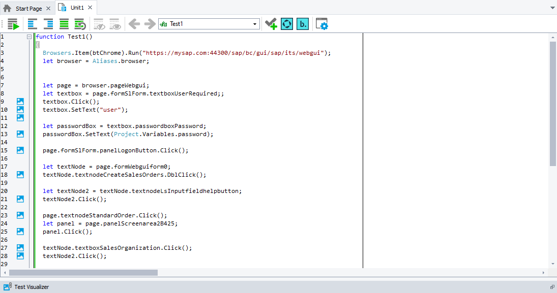 Recorded script test that simulates user actions over SAP Web
