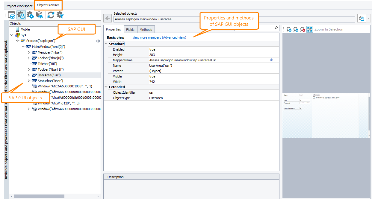 Exploring SAP GUI in the Object Browser