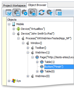 Hybrid application controls in the Object Browser