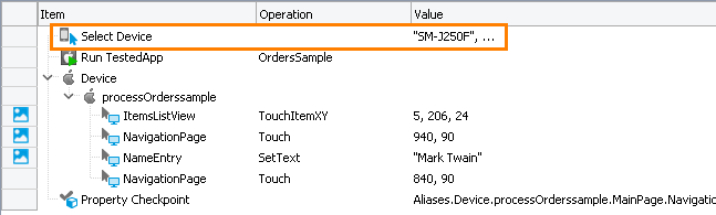 Testing Xamarin.Forms applications tutorial: Modify the Select Device operation