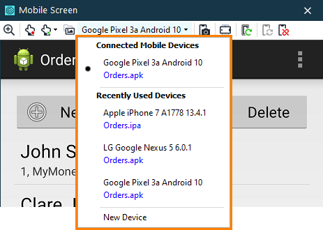 Selecting a mobile device to show