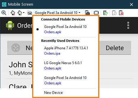 Selecting a mobile device to show