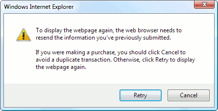 The Resend information message in Internet Explorer