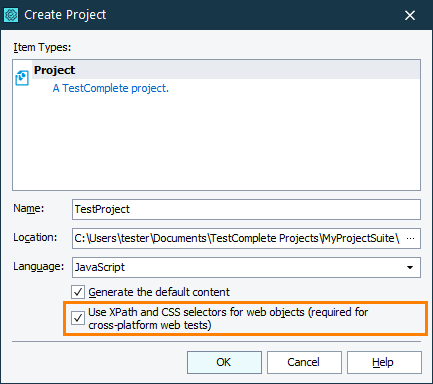Enabling cross-platform web testing when creating a new project