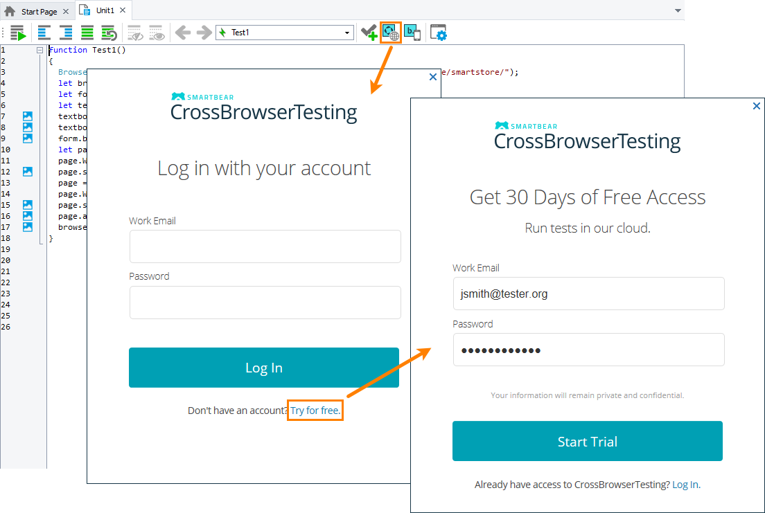 Signing up to a free trial CrossBrowserTesting.com account