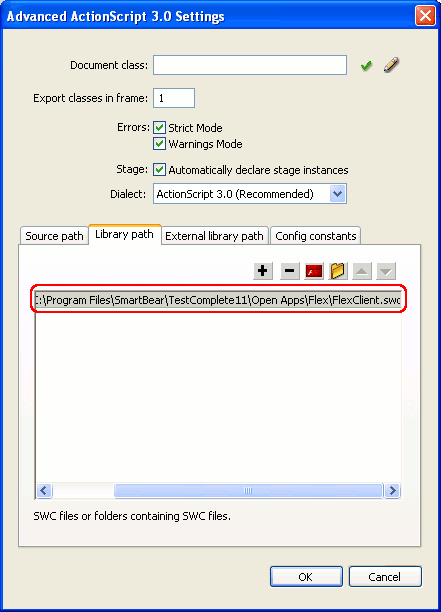 The Library Path Page in the Advanced ActionScript Settings Dialog