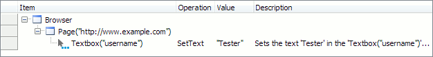 A keyword test operation over a web page object that is not in Name Mapping