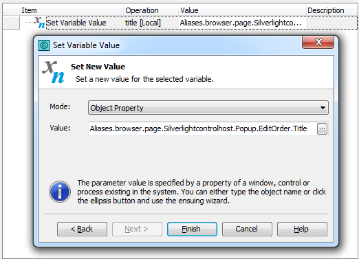 Saving a Silverlight object's native property value to a test variable