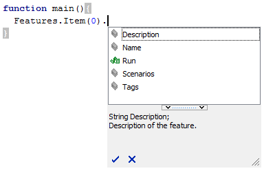 Members of the Feature object in Code Completion