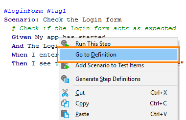 Jumping to the script function linked to a test step